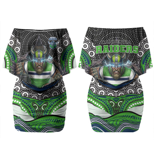 Canberra Raiders Couples Matching Off Shoulder Short Dress and Hawaiian Shirt The Scream of Lightning Eyes - Indigenous Dot Ripping Effect