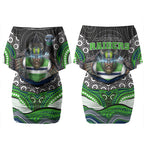Canberra Raiders Couples Matching Off Shoulder Short Dress and Long Sleeve Button Shirt The Scream of Lightning Eyes - Indigenous Dot Ripping Effect