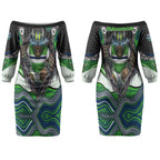 Canberra Raiders Couples Matching Off The Shoulder Long Sleeve Dress and Long Sleeve Button Shirt The Scream of Lightning Eyes - Indigenous Dot Ripping Effect