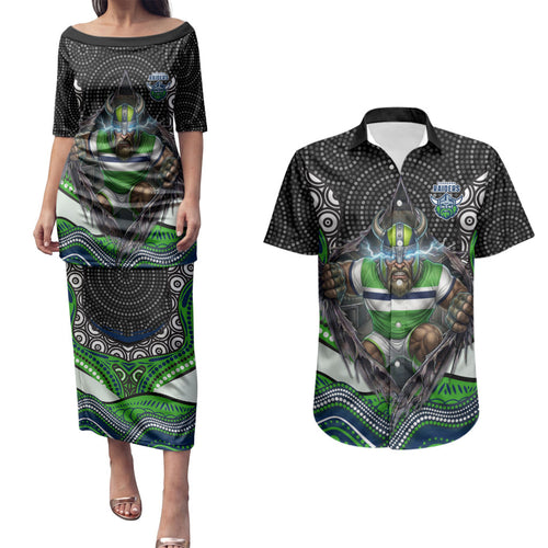 Canberra Raiders Couples Matching Puletasi and Hawaiian Shirt The Scream of Lightning Eyes - Indigenous Dot Ripping Effect