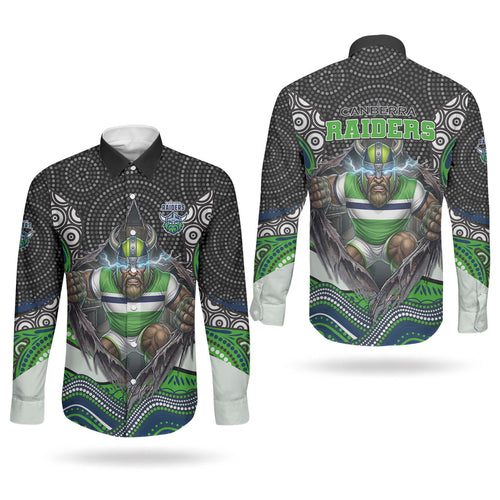 Canberra Raiders Couples Matching Puletasi and Long Sleeve Button Shirt The Scream of Lightning Eyes - Indigenous Dot Ripping Effect