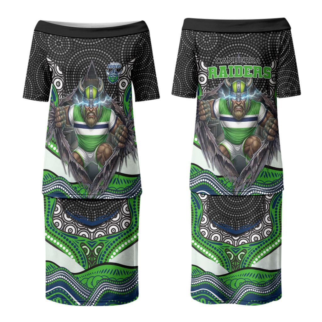 Canberra Raiders Couples Matching Puletasi and Long Sleeve Button Shirt The Scream of Lightning Eyes - Indigenous Dot Ripping Effect