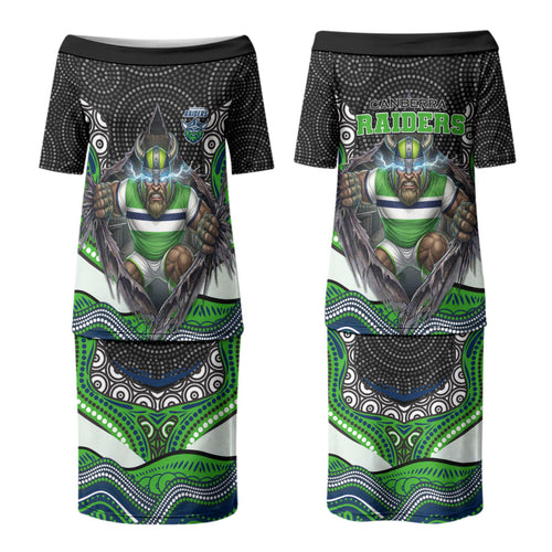 Canberra Raiders Couples Matching Puletasi and Long Sleeve Button Shirt The Scream of Lightning Eyes - Indigenous Dot Ripping Effect