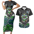 Canberra Raiders Couples Matching Short Sleeve Bodycon Dress and Hawaiian Shirt The Scream of Lightning Eyes - Indigenous Dot Ripping Effect