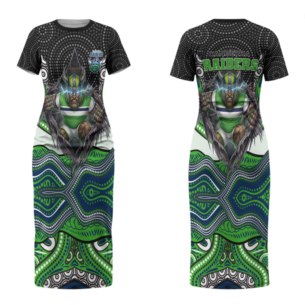 Canberra Raiders Couples Matching Short Sleeve Bodycon Dress and Hawaiian Shirt The Scream of Lightning Eyes - Indigenous Dot Ripping Effect