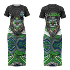 Canberra Raiders Couples Matching Short Sleeve Bodycon Dress and Hawaiian Shirt The Scream of Lightning Eyes - Indigenous Dot Ripping Effect