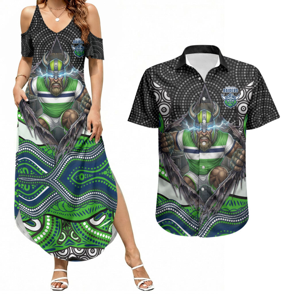 Canberra Raiders Couples Matching Summer Maxi Dress and Hawaiian Shirt The Scream of Lightning Eyes - Indigenous Dot Ripping Effect