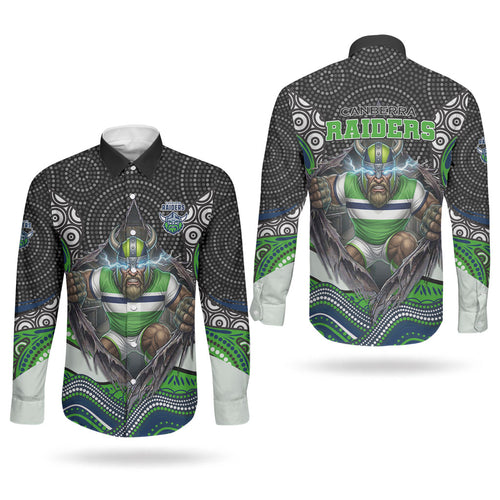 Canberra Raiders Couples Matching Summer Maxi Dress and Long Sleeve Button Shirt The Scream of Lightning Eyes - Indigenous Dot Ripping Effect