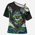 Canberra Raiders Cross Shoulder Shirt The Scream of Lightning Eyes - Indigenous Dot Ripping Effect