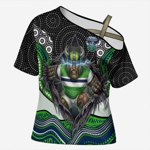 Canberra Raiders Cross Shoulder Shirt The Scream of Lightning Eyes - Indigenous Dot Ripping Effect