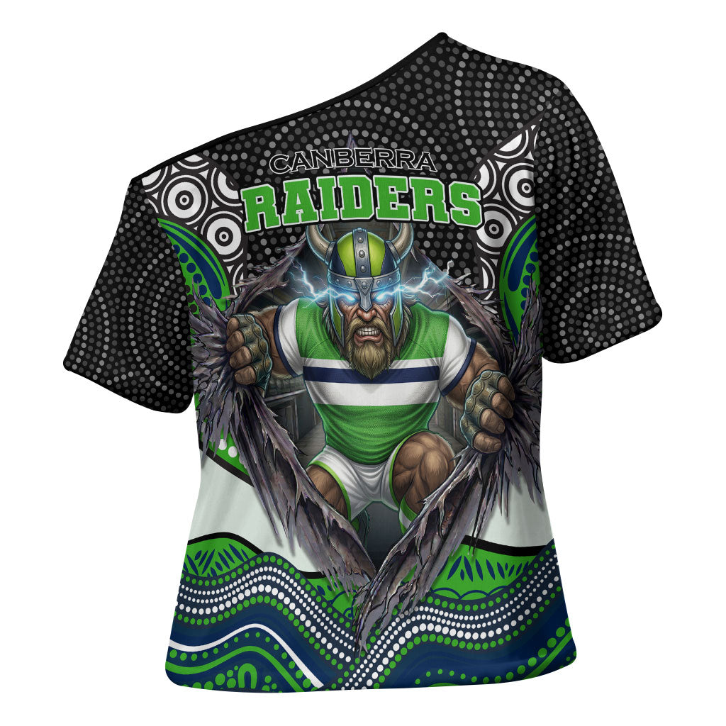 Canberra Raiders Cross Shoulder Shirt The Scream of Lightning Eyes - Indigenous Dot Ripping Effect