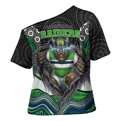 Canberra Raiders Cross Shoulder Shirt The Scream of Lightning Eyes - Indigenous Dot Ripping Effect