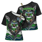 Canberra Raiders Cross Shoulder Shirt The Scream of Lightning Eyes - Indigenous Dot Ripping Effect