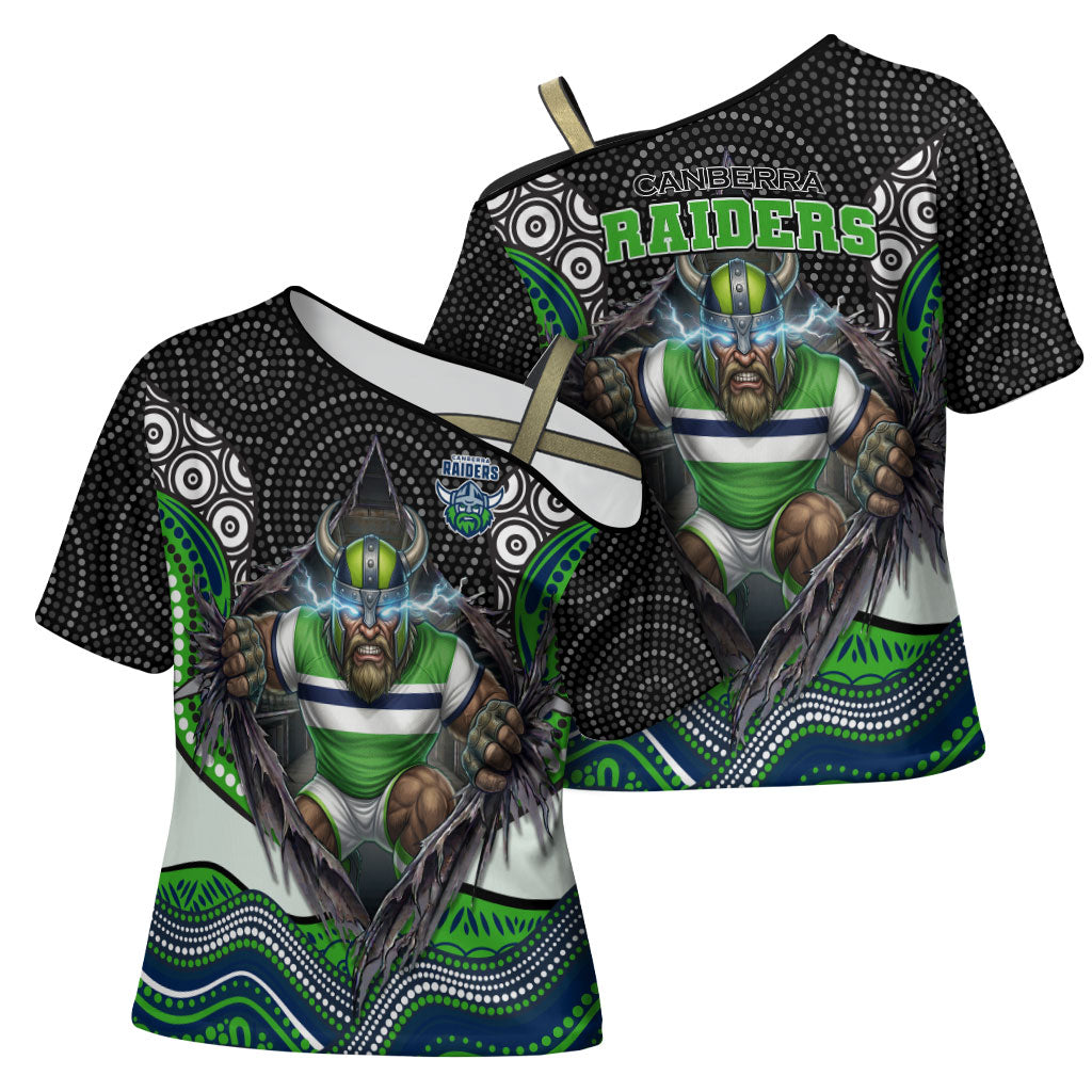 Canberra Raiders Cross Shoulder Shirt The Scream of Lightning Eyes - Indigenous Dot Ripping Effect