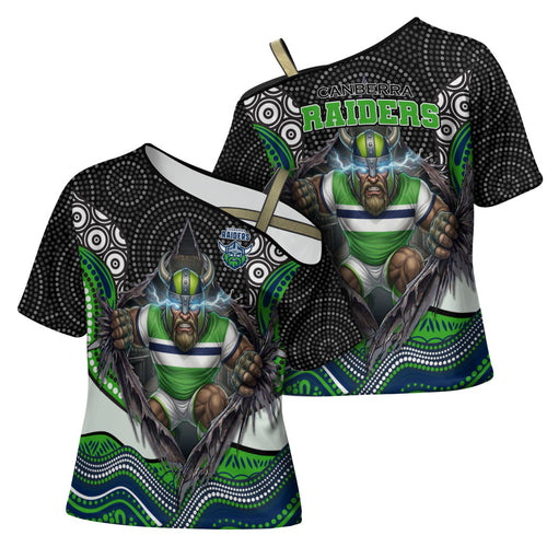 Canberra Raiders Cross Shoulder Shirt The Scream of Lightning Eyes - Indigenous Dot Ripping Effect