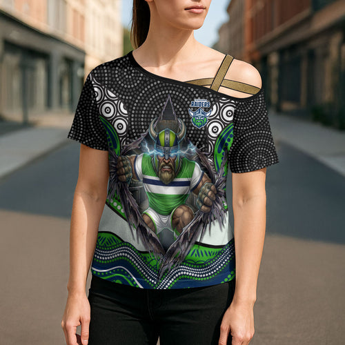 Canberra Raiders Cross Shoulder Shirt The Scream of Lightning Eyes - Indigenous Dot Ripping Effect