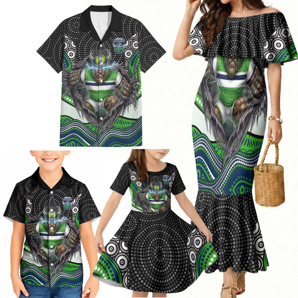 Canberra Raiders Family Matching Mermaid Dress and Hawaiian Shirt The Scream of Lightning Eyes - Indigenous Dot Ripping Effect