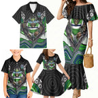 Canberra Raiders Family Matching Mermaid Dress and Hawaiian Shirt The Scream of Lightning Eyes - Indigenous Dot Ripping Effect