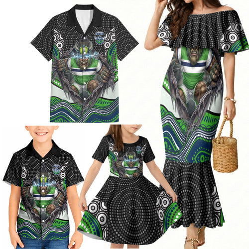 Canberra Raiders Family Matching Mermaid Dress and Hawaiian Shirt The Scream of Lightning Eyes - Indigenous Dot Ripping Effect