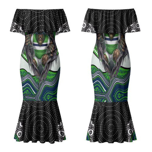 Canberra Raiders Family Matching Mermaid Dress and Hawaiian Shirt The Scream of Lightning Eyes - Indigenous Dot Ripping Effect
