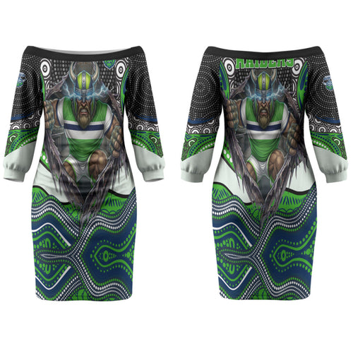 Canberra Raiders Family Matching Off The Shoulder Long Sleeve Dress and Hawaiian Shirt The Scream of Lightning Eyes - Indigenous Dot Ripping Effect