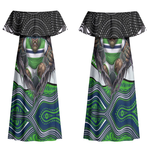 Canberra Raiders Family Matching Off Shoulder Maxi Dress and Hawaiian Shirt The Scream of Lightning Eyes - Indigenous Dot Ripping Effect