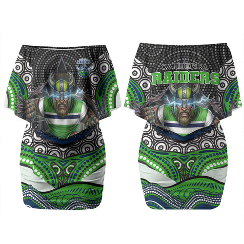 Canberra Raiders Family Matching Off Shoulder Short Dress and Hawaiian Shirt The Scream of Lightning Eyes - Indigenous Dot Ripping Effect