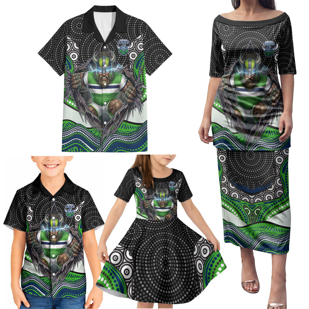 Canberra Raiders Family Matching Puletasi and Hawaiian Shirt The Scream of Lightning Eyes - Indigenous Dot Ripping Effect