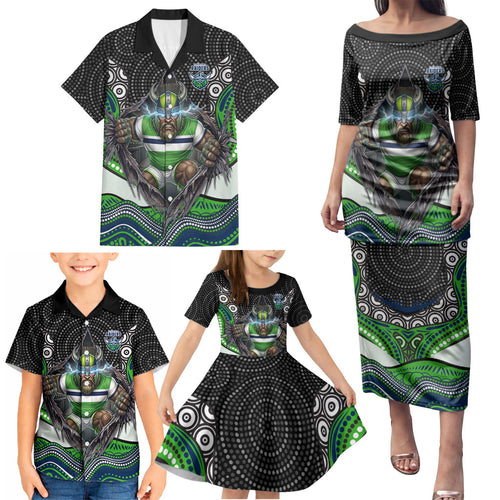 Canberra Raiders Family Matching Puletasi and Hawaiian Shirt The Scream of Lightning Eyes - Indigenous Dot Ripping Effect