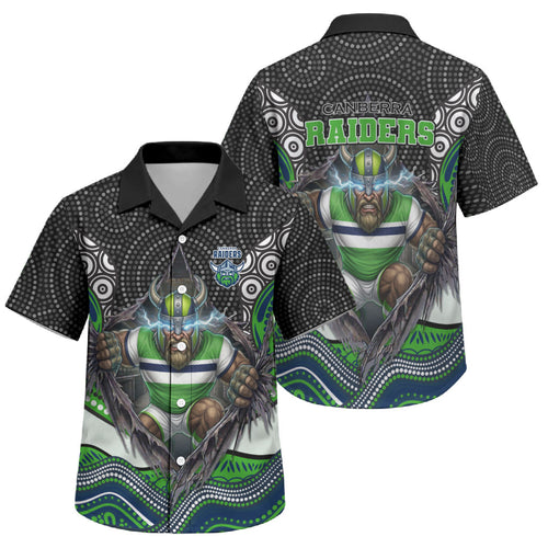 Canberra Raiders Family Matching Short Sleeve Bodycon Dress and Hawaiian Shirt The Scream of Lightning Eyes - Indigenous Dot Ripping Effect