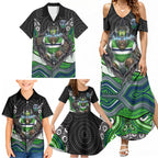 Canberra Raiders Family Matching Summer Maxi Dress and Hawaiian Shirt The Scream of Lightning Eyes - Indigenous Dot Ripping Effect