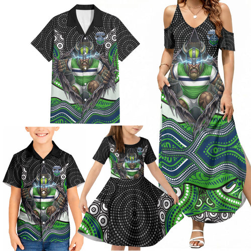 Canberra Raiders Family Matching Summer Maxi Dress and Hawaiian Shirt The Scream of Lightning Eyes - Indigenous Dot Ripping Effect