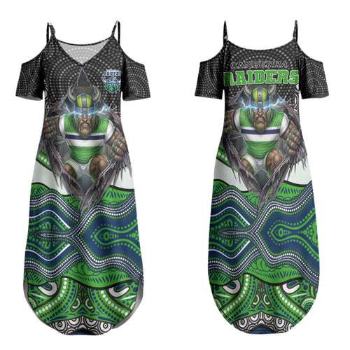 Canberra Raiders Family Matching Summer Maxi Dress and Hawaiian Shirt The Scream of Lightning Eyes - Indigenous Dot Ripping Effect
