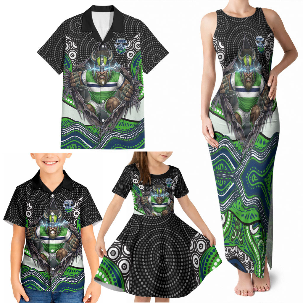 Canberra Raiders Family Matching Tank Maxi Dress and Hawaiian Shirt The Scream of Lightning Eyes - Indigenous Dot Ripping Effect