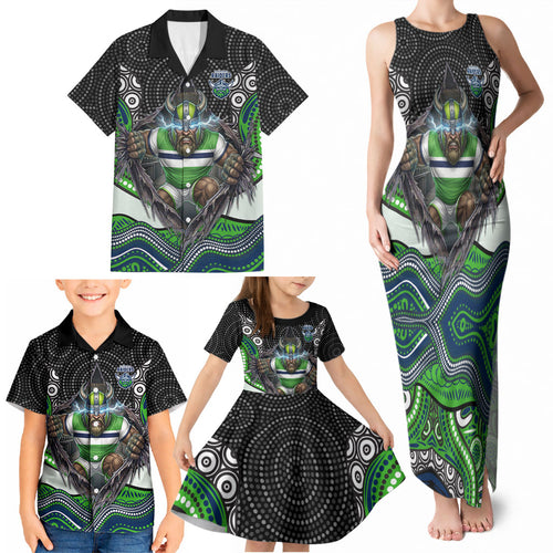 Canberra Raiders Family Matching Tank Maxi Dress and Hawaiian Shirt The Scream of Lightning Eyes - Indigenous Dot Ripping Effect