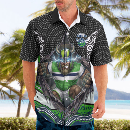 Canberra Raiders Hawaiian Shirt The Scream of Lightning Eyes - Indigenous Dot Ripping Effect