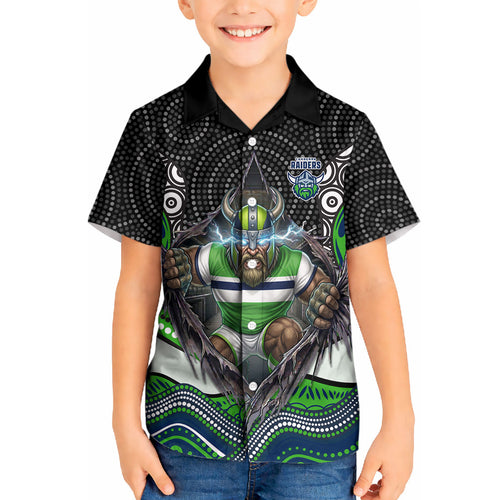 Canberra Raiders Kid Hawaiian Shirt The Scream of Lightning Eyes - Indigenous Dot Ripping Effect