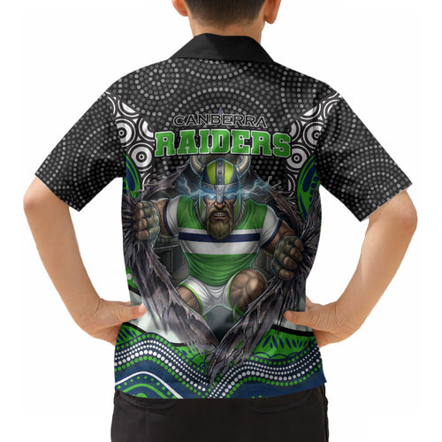 Canberra Raiders Kid Hawaiian Shirt The Scream of Lightning Eyes - Indigenous Dot Ripping Effect