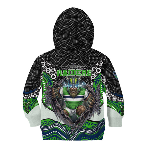 Canberra Raiders Kid Hoodie The Scream of Lightning Eyes - Indigenous Dot Ripping Effect