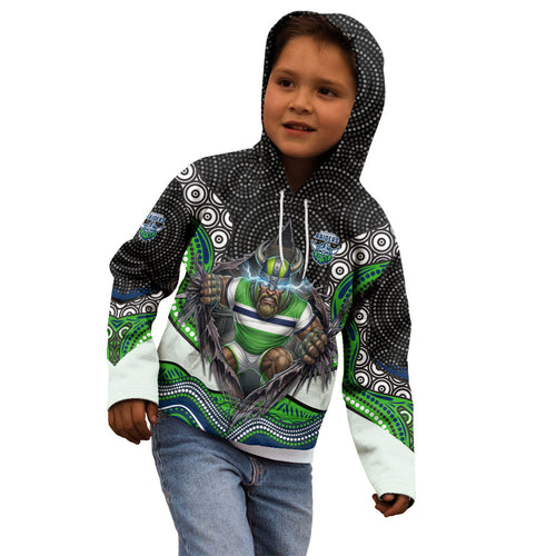 Canberra Raiders Kid Hoodie The Scream of Lightning Eyes - Indigenous Dot Ripping Effect