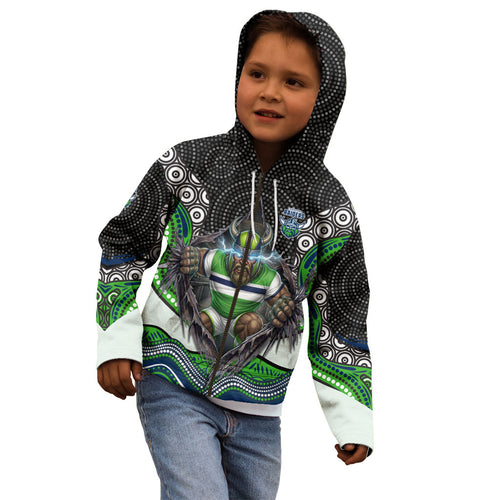 Canberra Raiders Kid Hoodie The Scream of Lightning Eyes - Indigenous Dot Ripping Effect