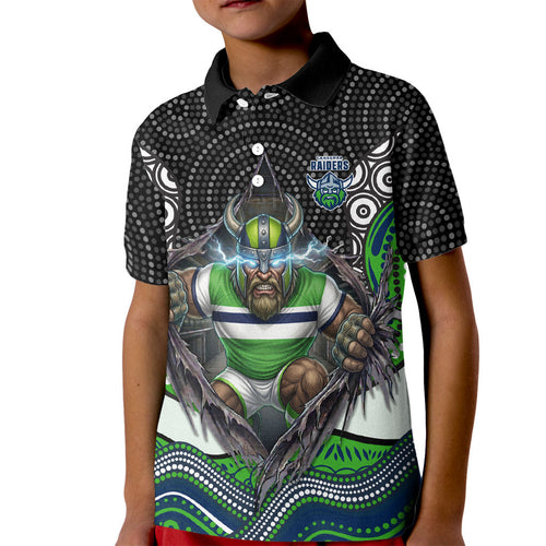 Canberra Raiders Kid Polo Shirt The Scream of Lightning Eyes - Indigenous Dot Ripping Effect