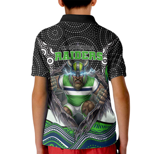 Canberra Raiders Kid Polo Shirt The Scream of Lightning Eyes - Indigenous Dot Ripping Effect