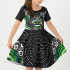 Canberra Raiders Kid Short Sleeve Dress The Scream of Lightning Eyes - Indigenous Dot Ripping Effect