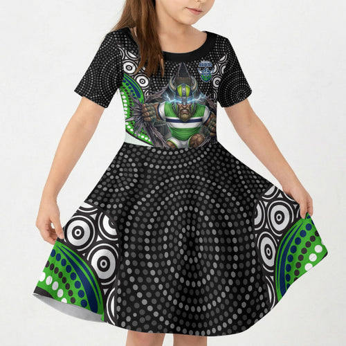 Canberra Raiders Kid Short Sleeve Dress The Scream of Lightning Eyes - Indigenous Dot Ripping Effect