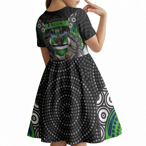Canberra Raiders Kid Short Sleeve Dress The Scream of Lightning Eyes - Indigenous Dot Ripping Effect