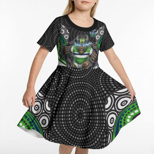 Canberra Raiders Kid Short Sleeve Dress The Scream of Lightning Eyes - Indigenous Dot Ripping Effect