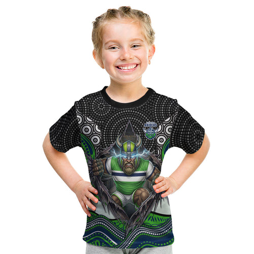 Canberra Raiders Kid T Shirt The Scream of Lightning Eyes - Indigenous Dot Ripping Effect