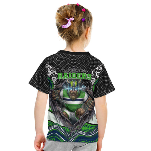 Canberra Raiders Kid T Shirt The Scream of Lightning Eyes - Indigenous Dot Ripping Effect