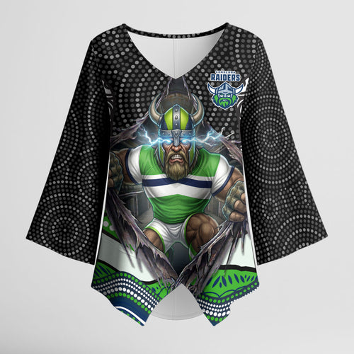 Canberra Raiders Kimono Sleeve Blouse The Scream of Lightning Eyes - Indigenous Dot Ripping Effect